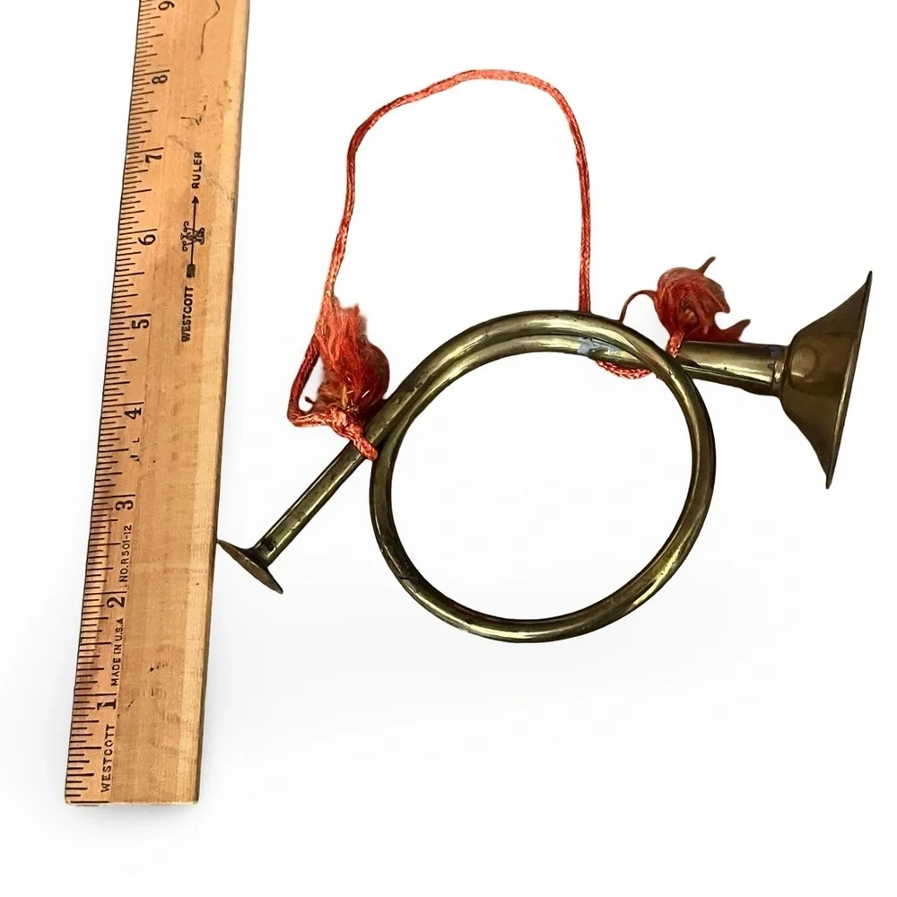 Vintage Brass Hunting Horn Christmas Ornament
